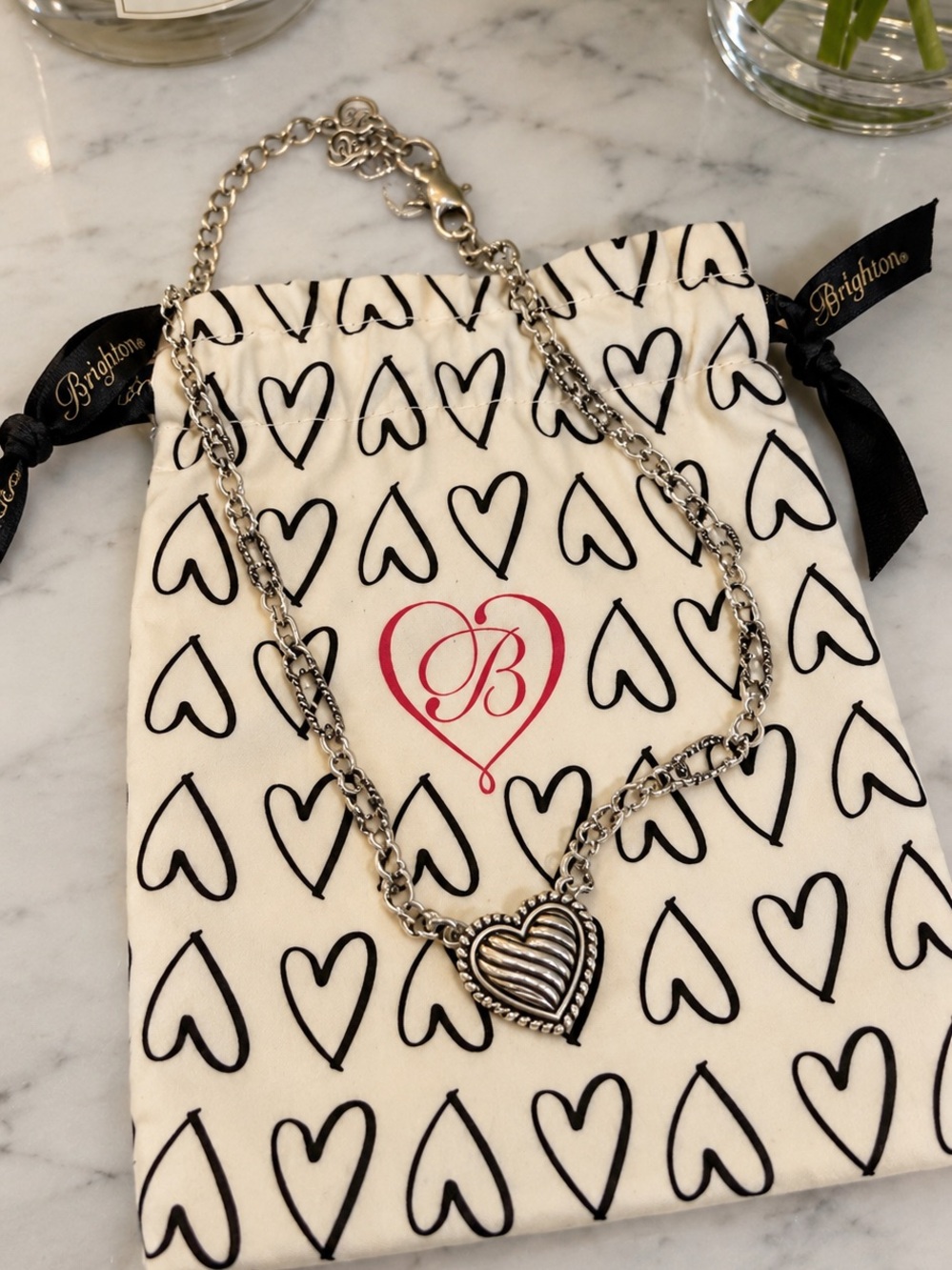 Brighton Silver-Tone Ribbed Heart Pendant Necklace